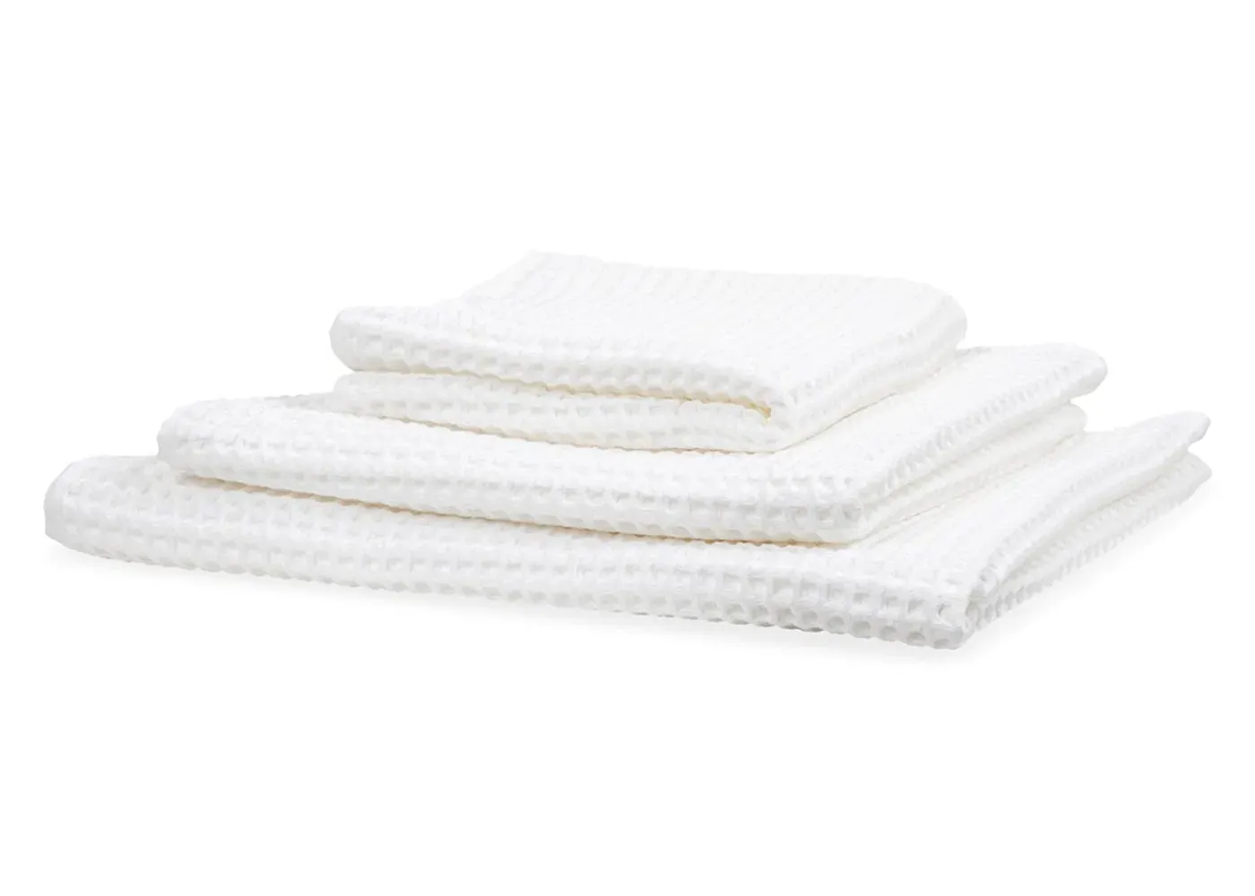 Bath Towel with Waffle Texture - White, Cotton