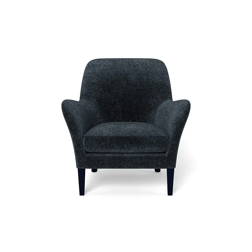 Compact Armchair with Curved Arms - Blue, Boucle