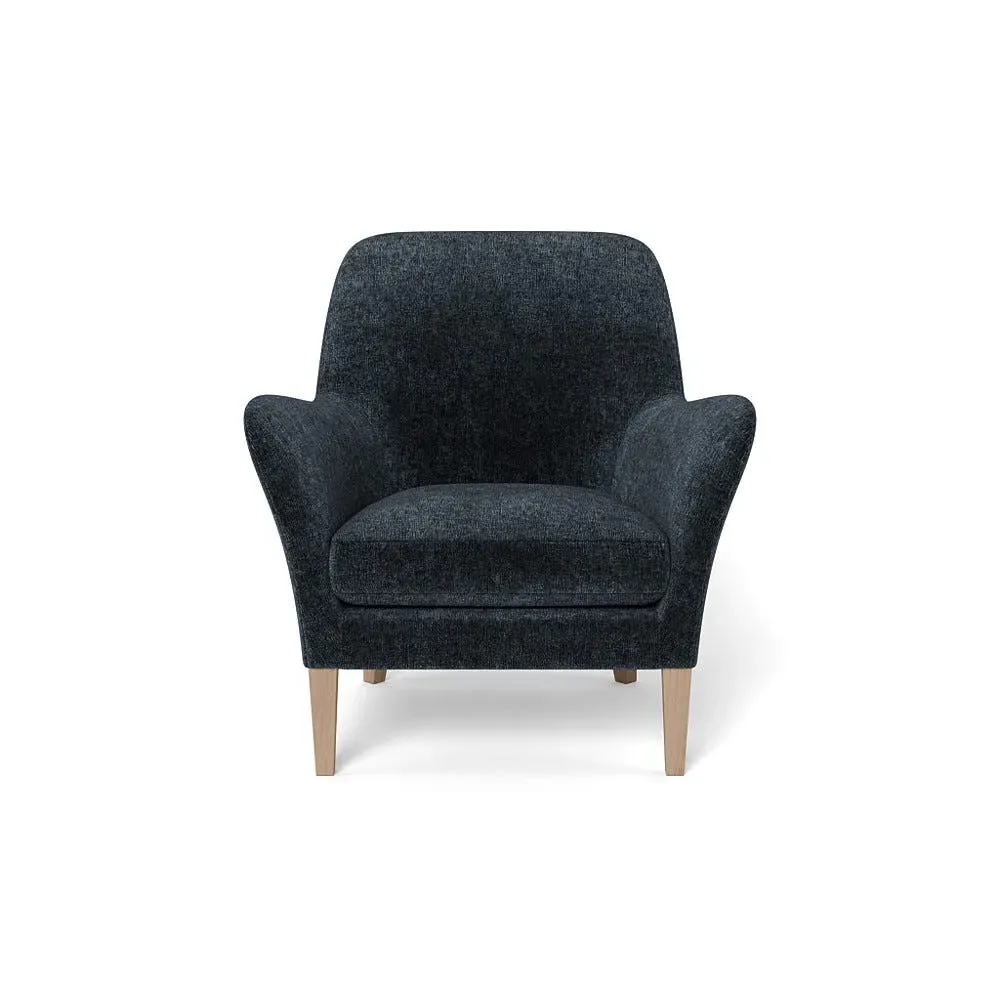 Compact Armchair with Curved Arms - Blue, Boucle