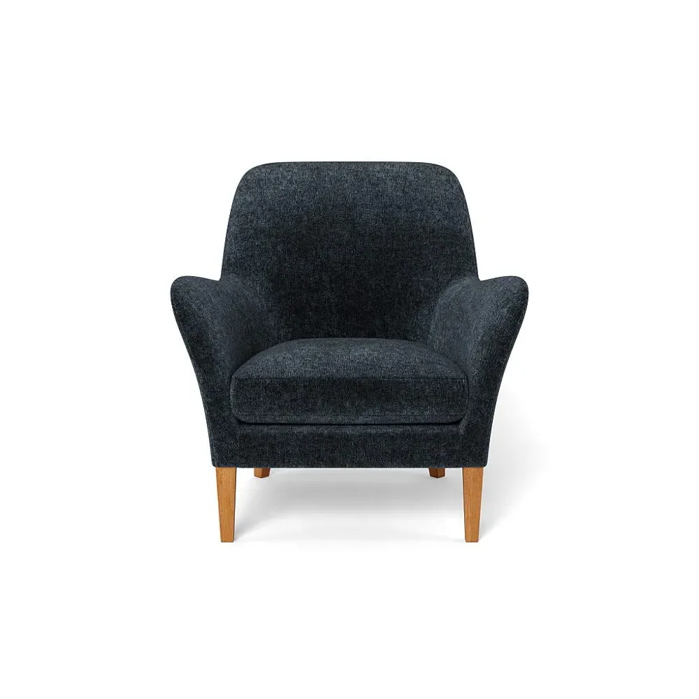 Compact Armchair with Curved Arms - Blue, Boucle