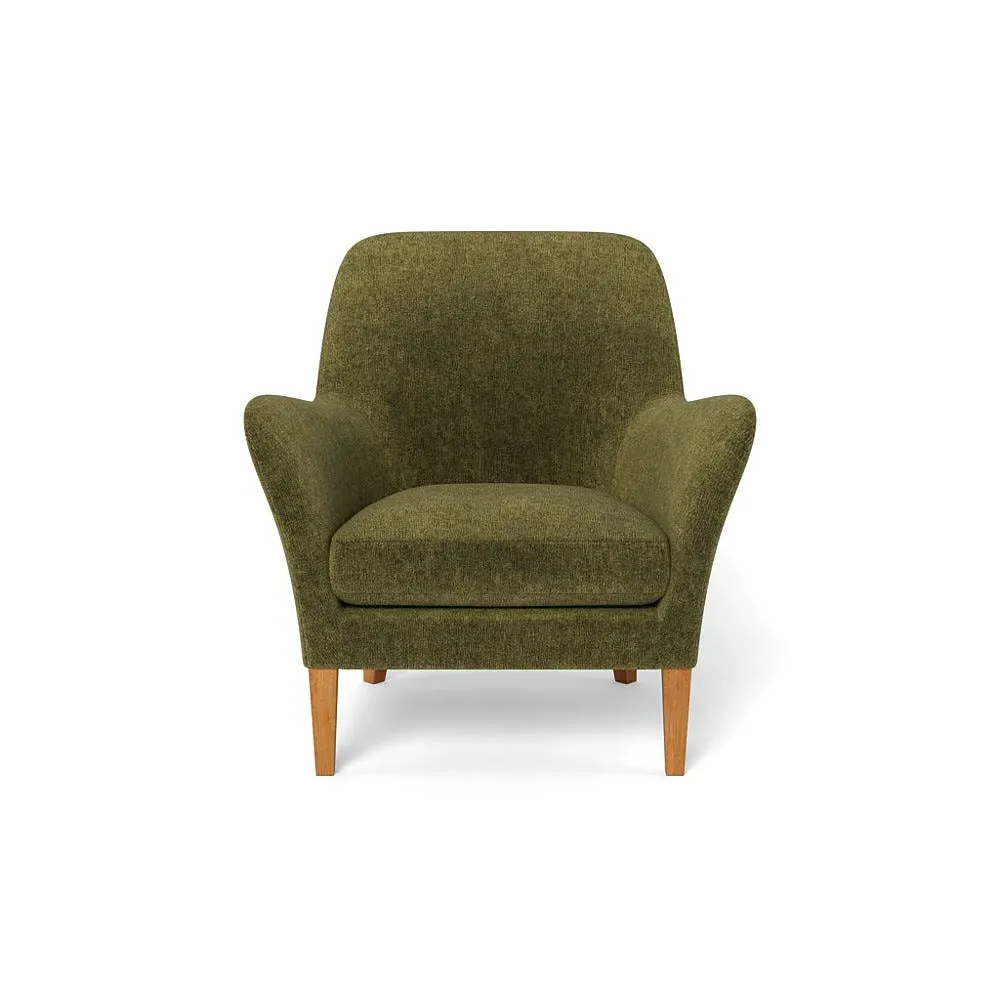 Compact Armchair with Curved Arms - Green, Boucle