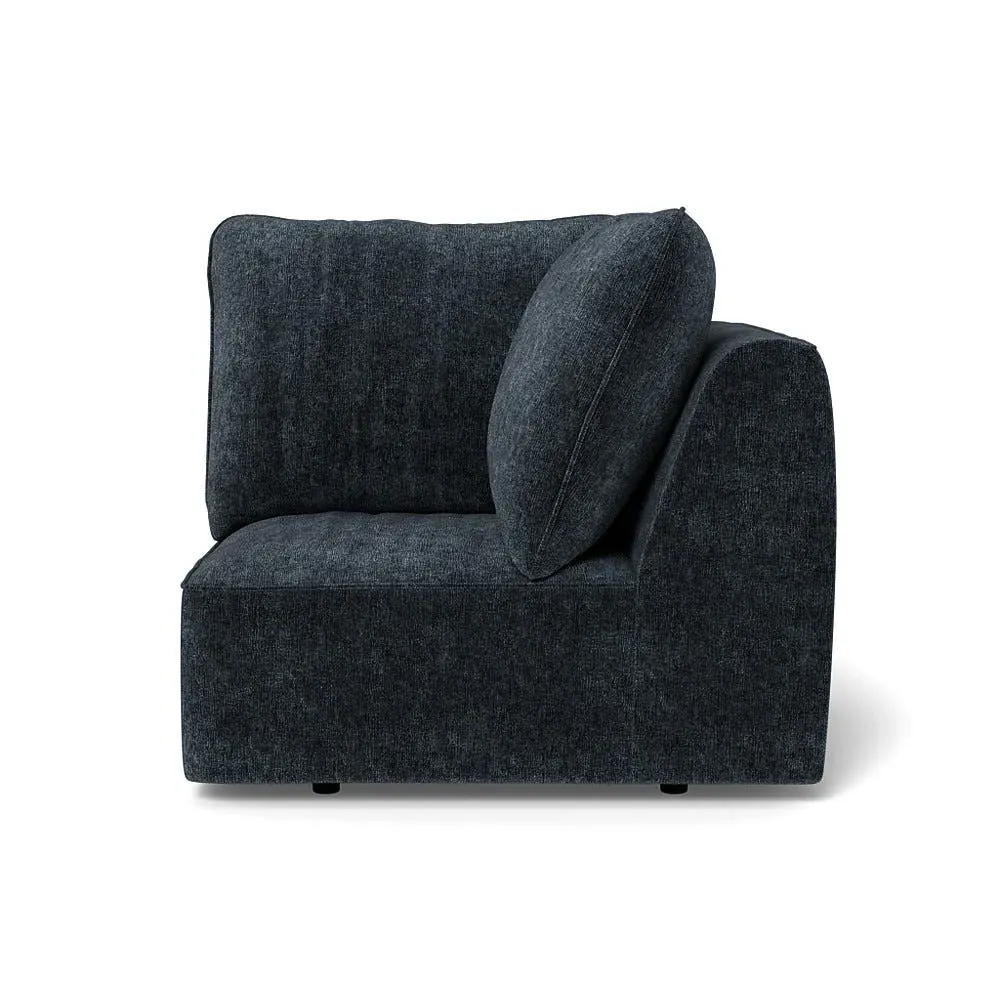 Corner Sofa Unit with Black Feet - Blue, Boucle