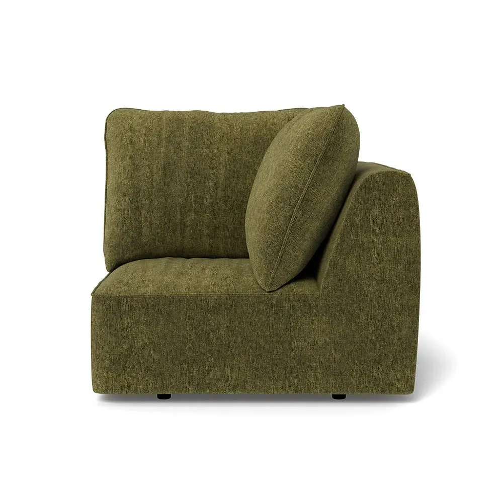 Corner Sofa Unit with Black Feet - Green, Boucle