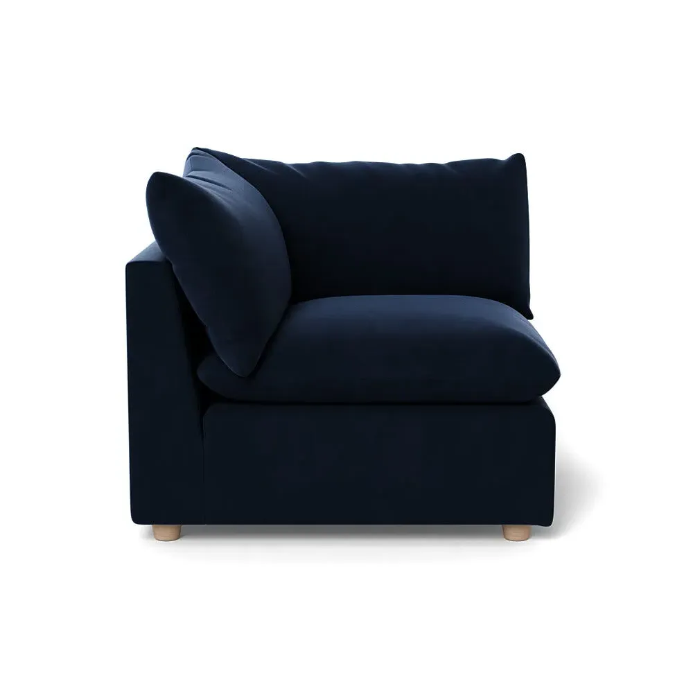 Corner Sofa Unit with Natural Beech Feet - Blue, Velvet