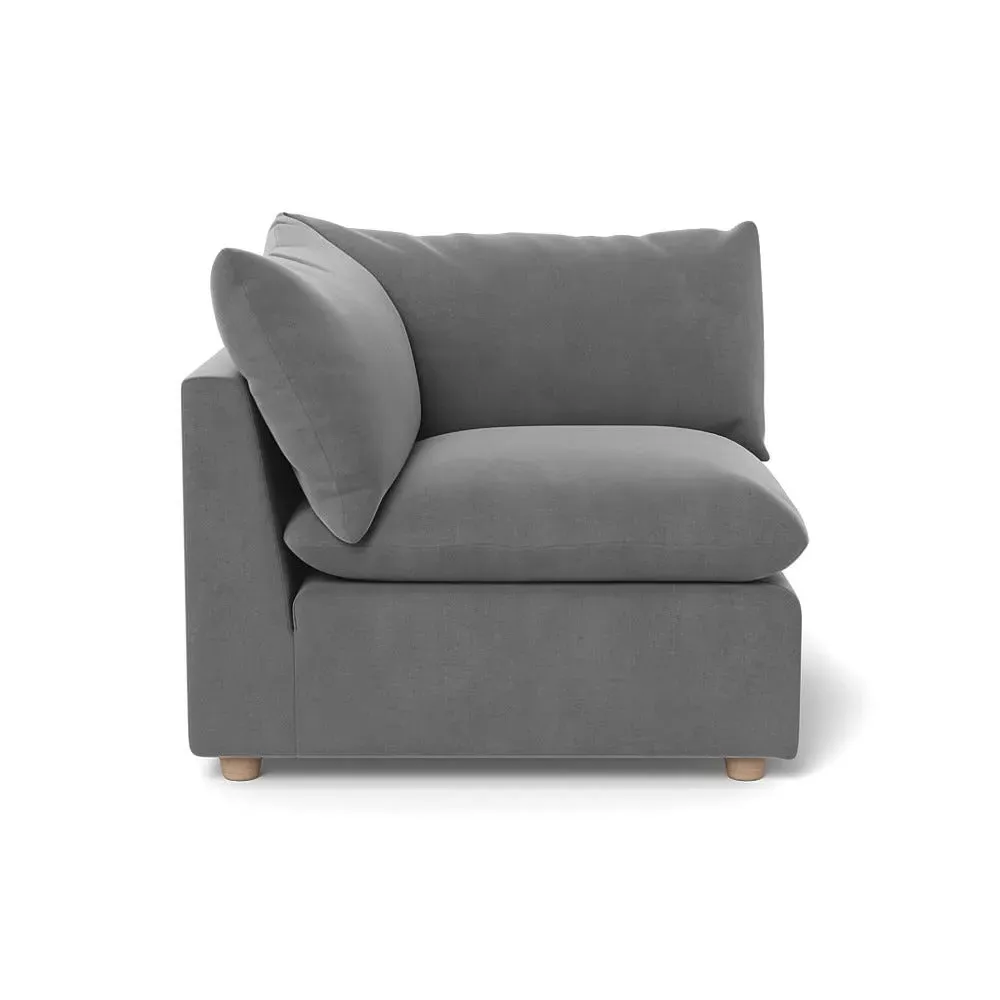 Corner Sofa Unit with Natural Beech Feet - Grey, Velvet