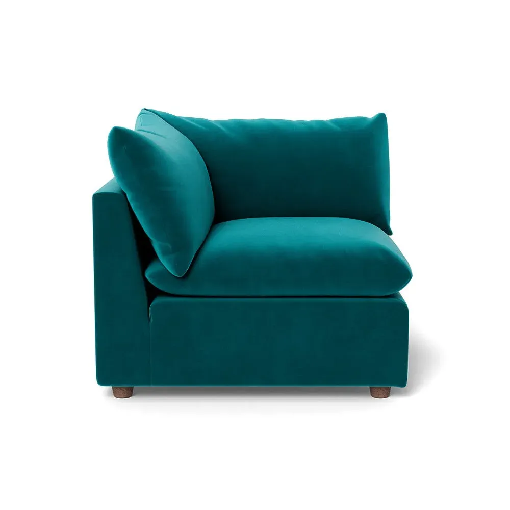 Corner Sofa Unit with Smart Velvet - Blue, Velvet
