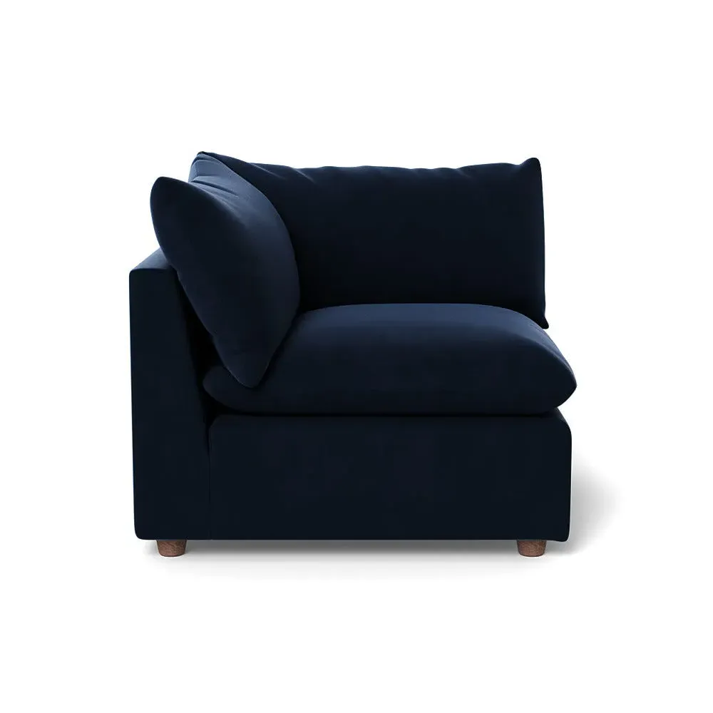 Corner Sofa Unit with Walnut Feet - Blue, Velvet
