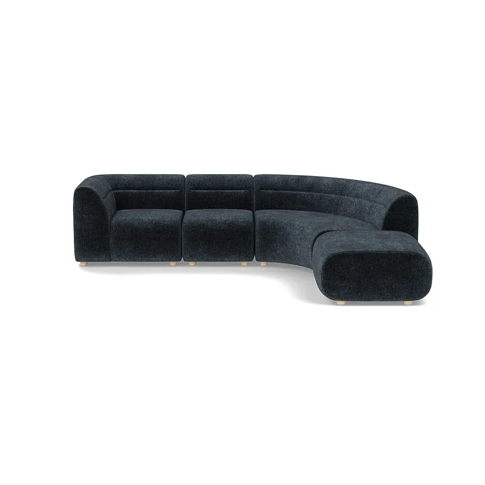 Curved Corner Sofa Left Hand Facing - Blue, Boucle
