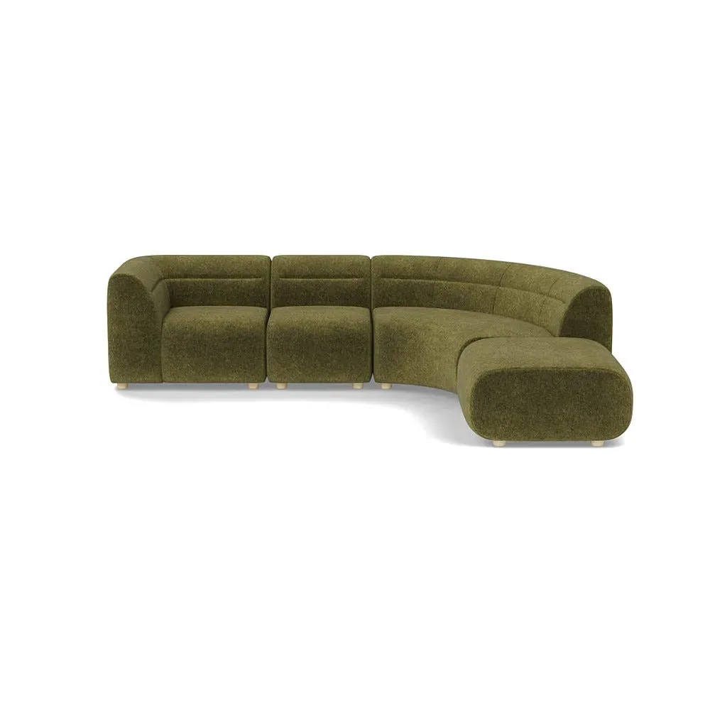 Curved Corner Sofa Left Hand Facing - Green, Boucle