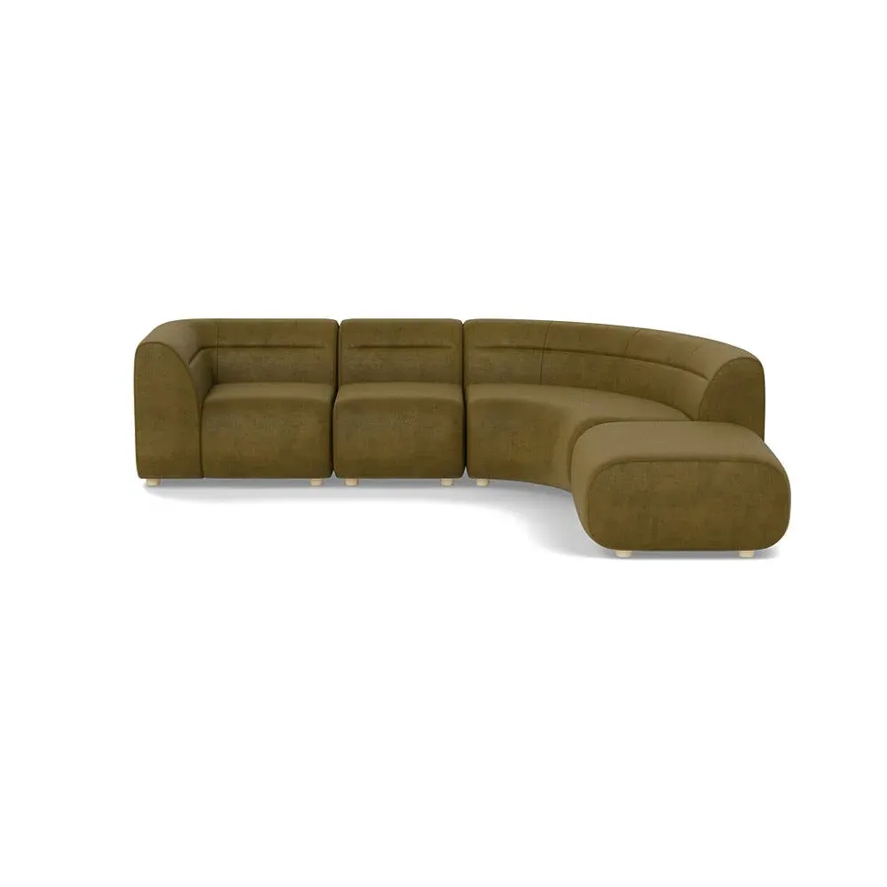 Curved Corner Sofa Left Hand Facing - Green, Velvet