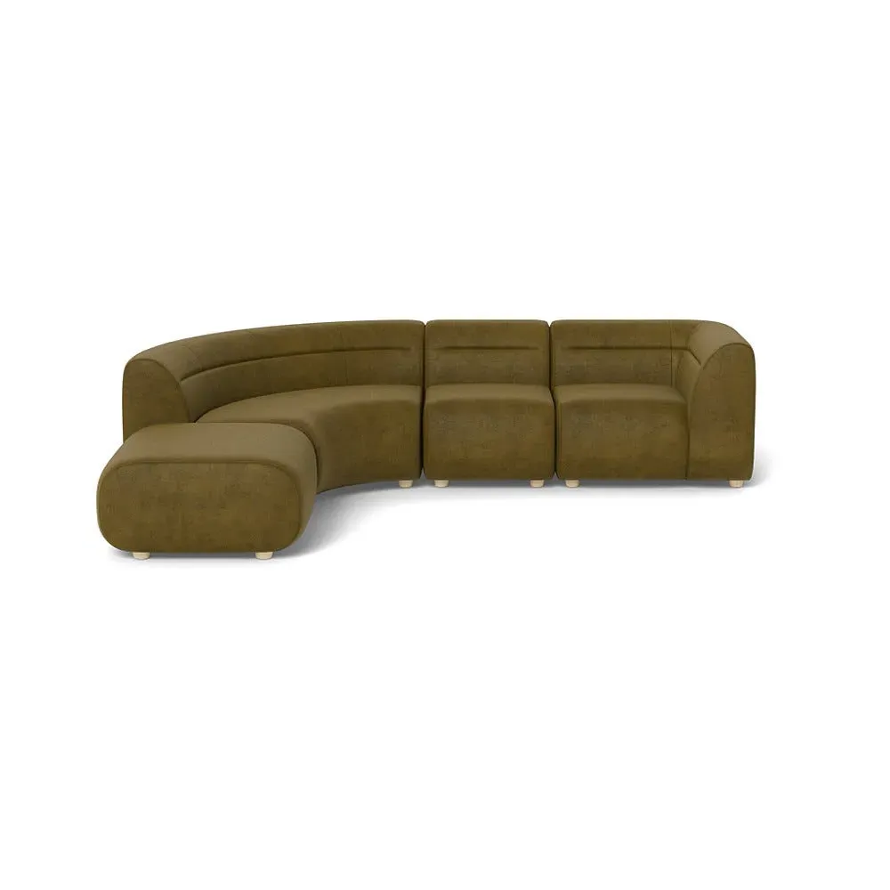 Curved Corner Sofa Right Hand - Green, Velvet