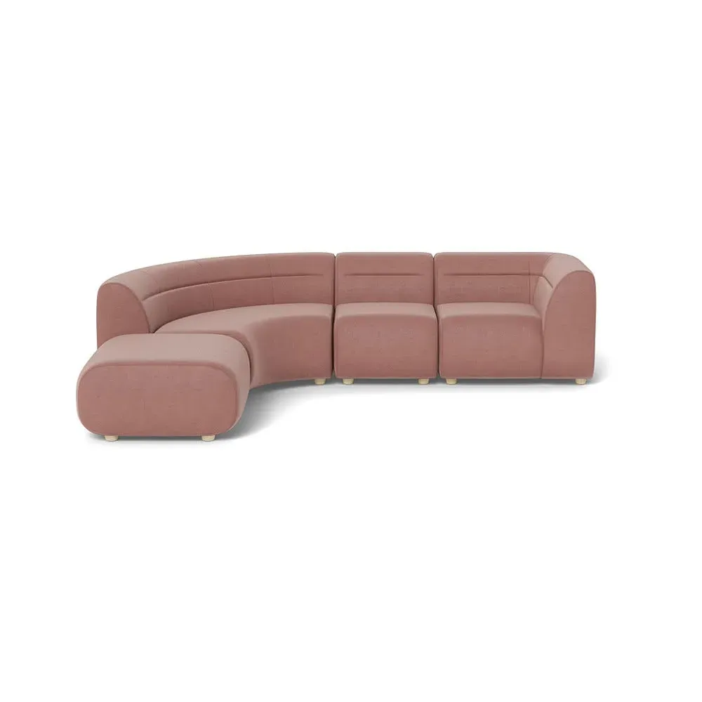 Curved Corner Sofa Right Hand - Pink, Velvet