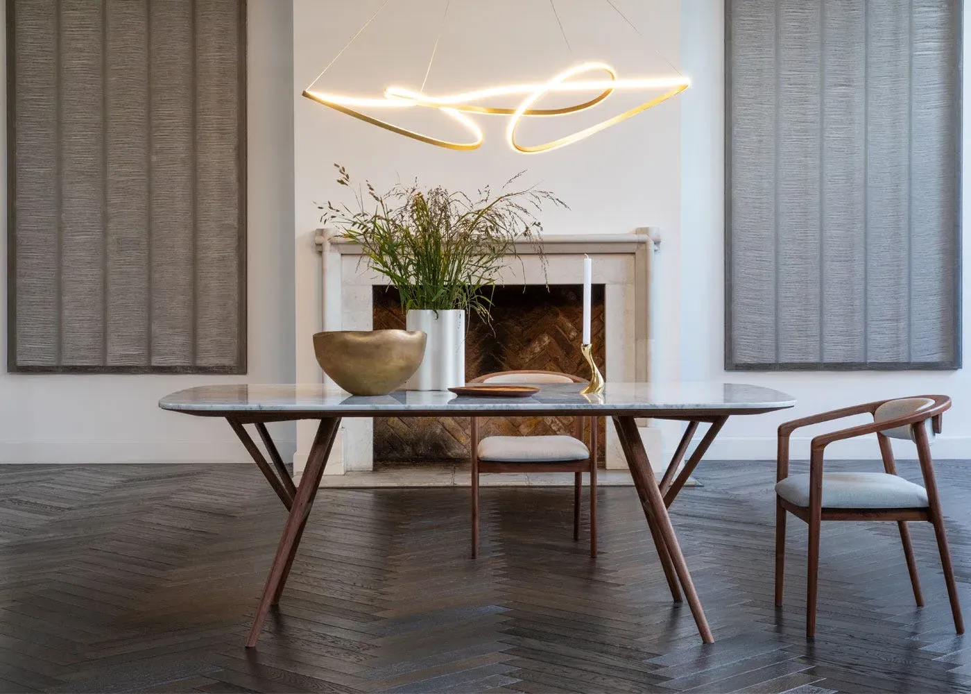 Dining Table with Marble Top - Walnut