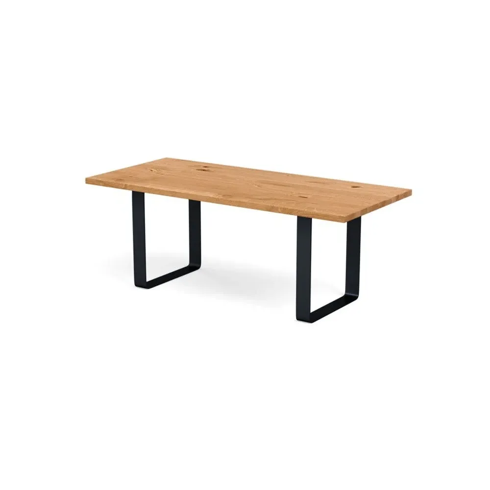 Dining Table with Metal Frame - Natural Oak