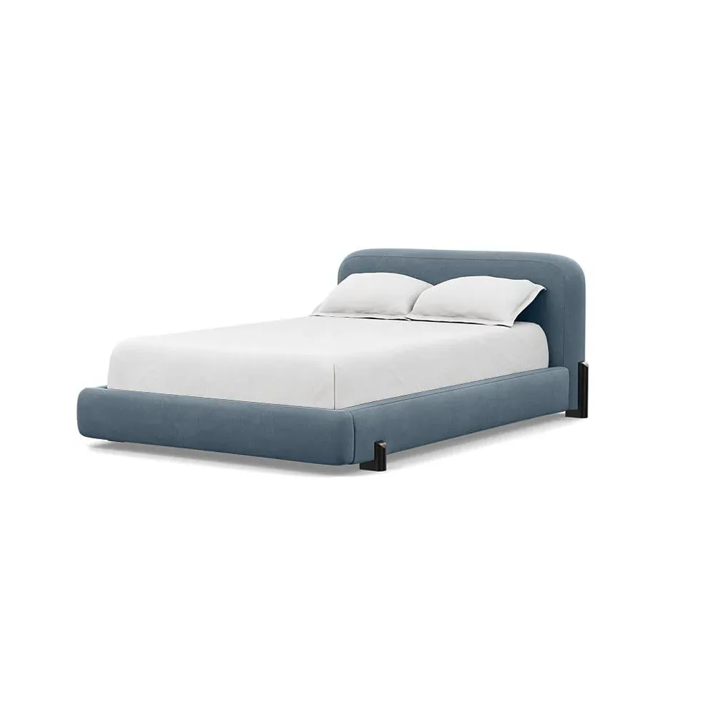 Double Bed with Black Feet - Blue, Linen-Cotton image
