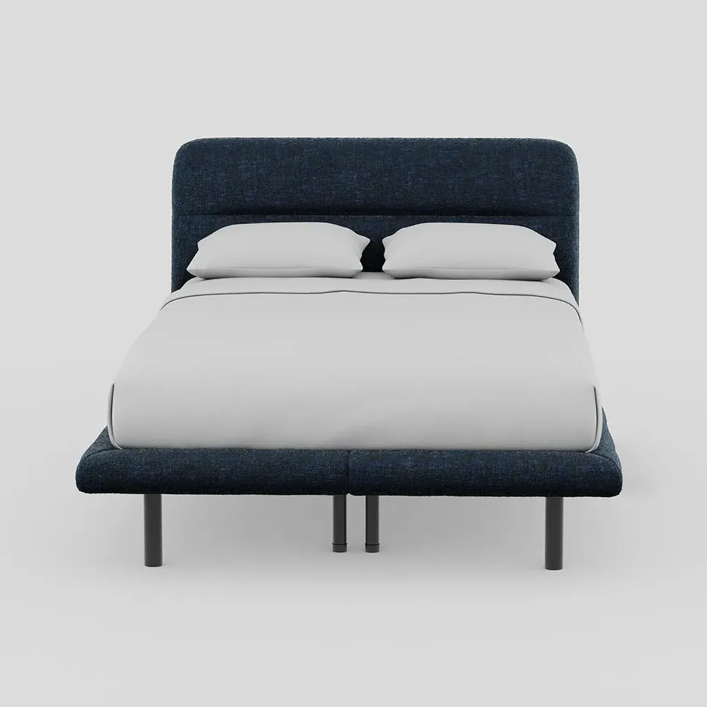 Double Bed with Black Feet - Blue, Velvet