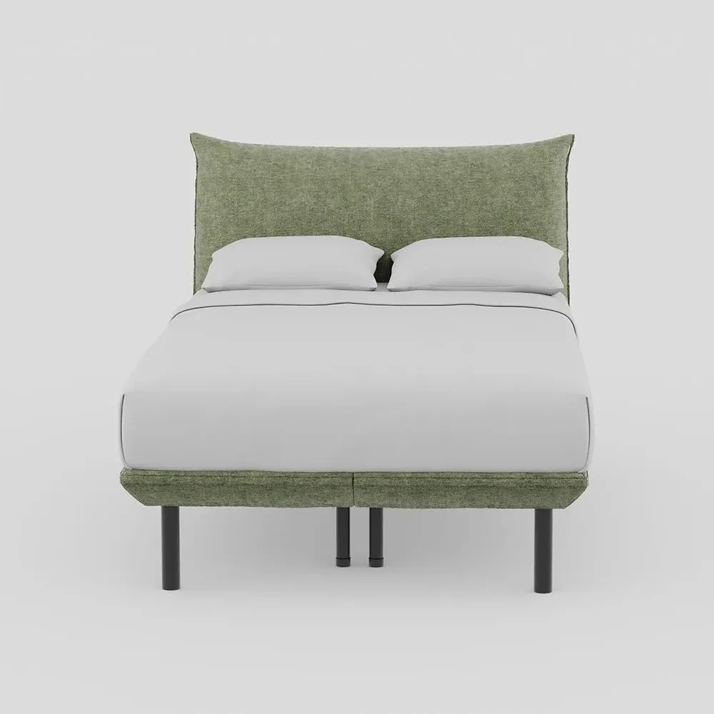 Double Bed with Black Feet - Green, Velvet
