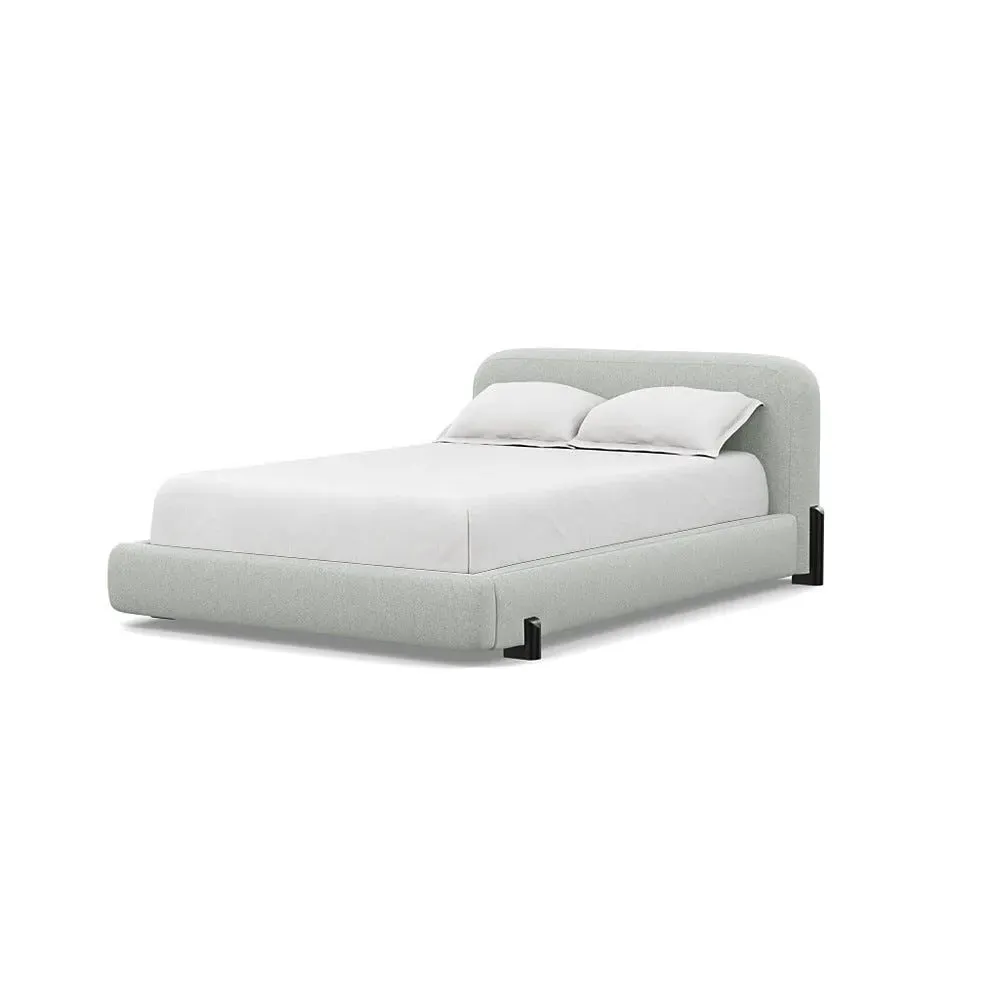 Double Bed with Black Feet - Limestone, Wool