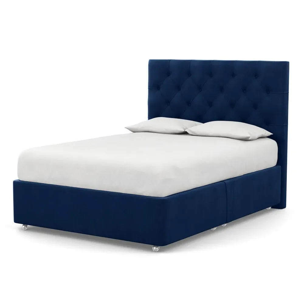 Double Headboard with Button Detail - Blue, Cotton