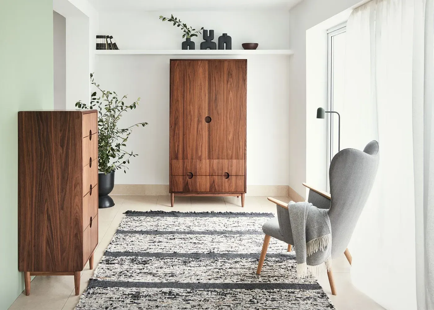 Double Wardrobe with Drawers - Walnut, Solid Wood
