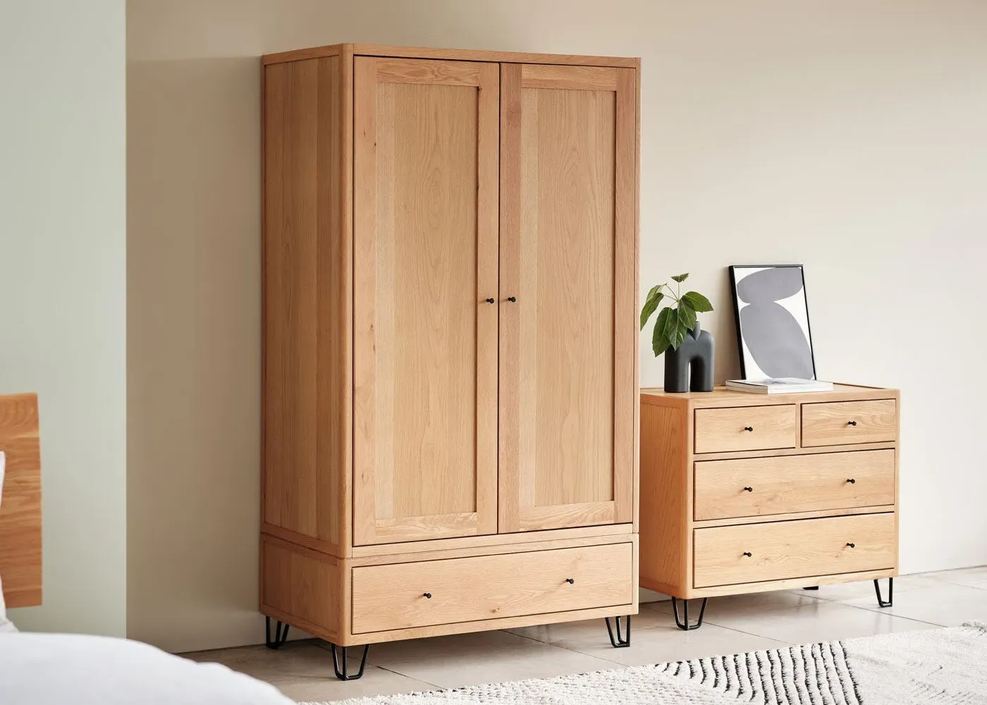Double Wardrobe with Recessed Panels - Oak