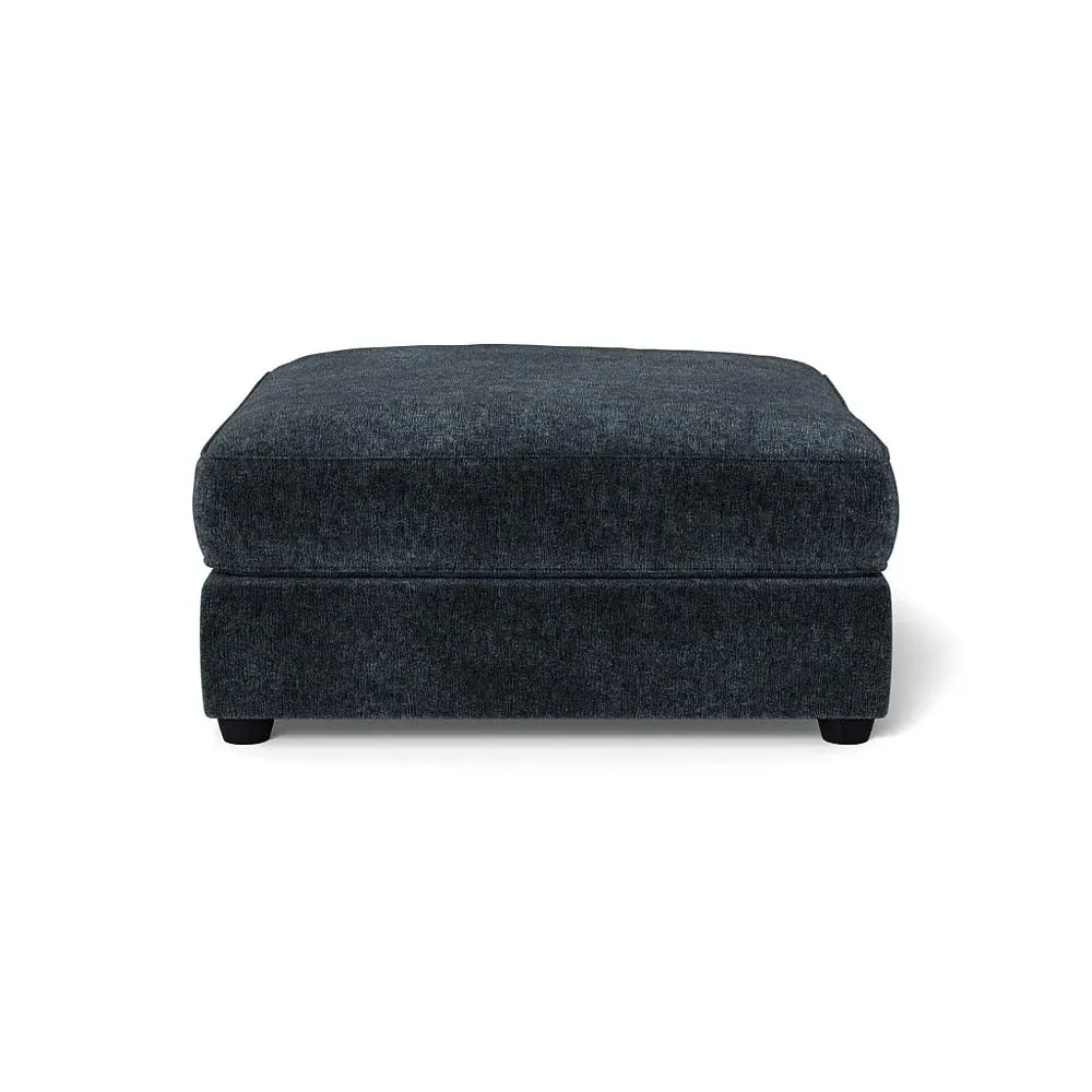 Footstool with Beech Legs - Blue, Boucle Velvet