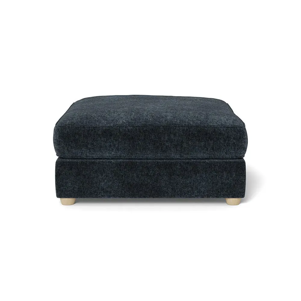 Footstool with Beech Legs - Blue, Boucle Velvet