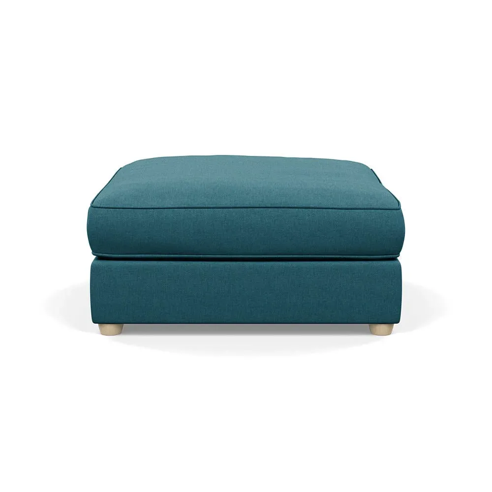 Footstool with Beech Legs - Blue, Brushed Cotton image