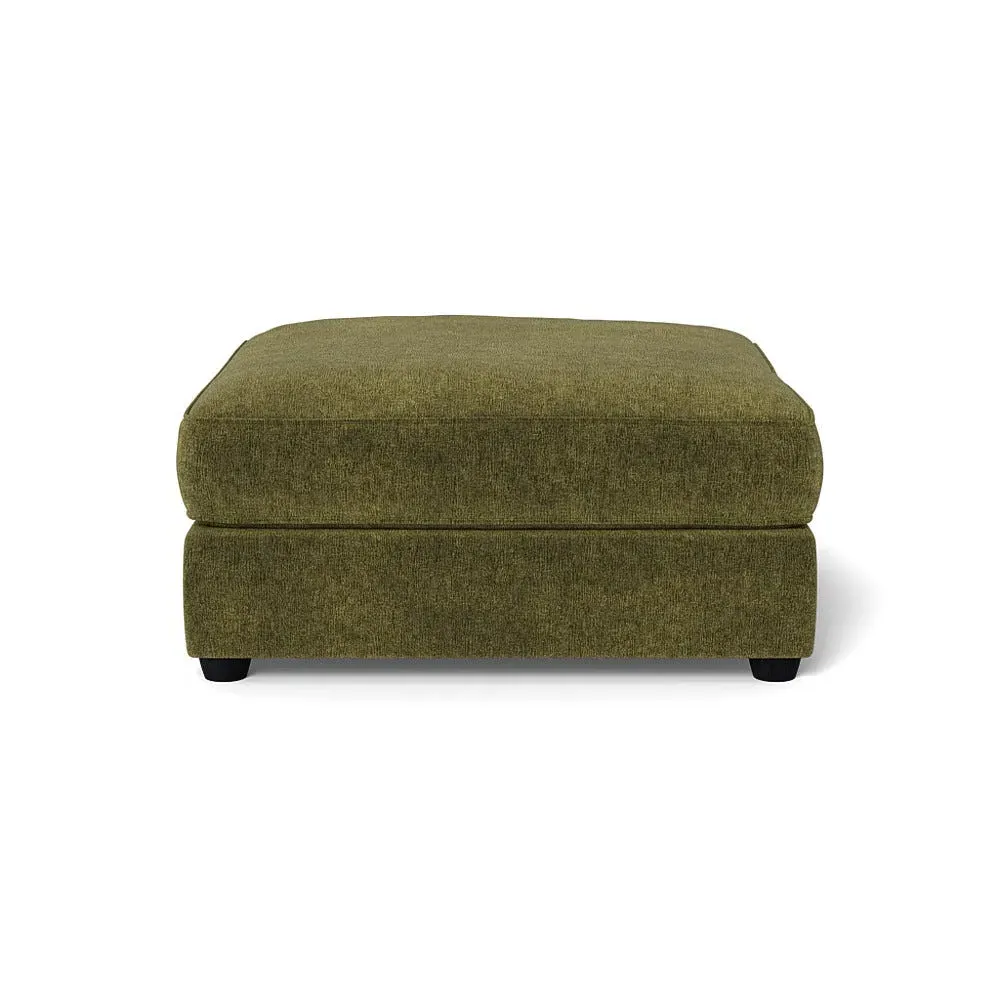 Footstool with Beech Legs - Green, Boucle Velvet