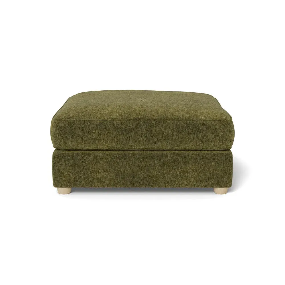 Footstool with Beech Legs - Green, Boucle Velvet
