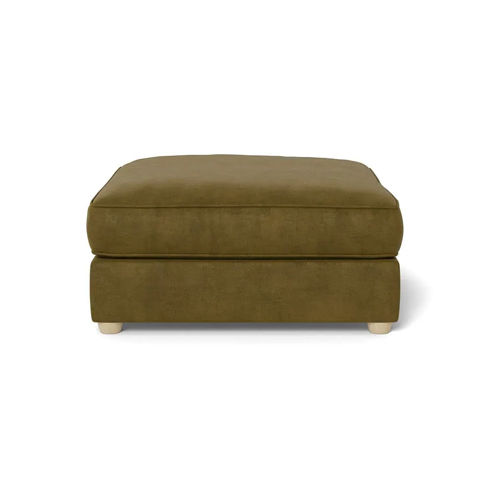 Footstool with Beech Legs - Green, Luxe Velvet