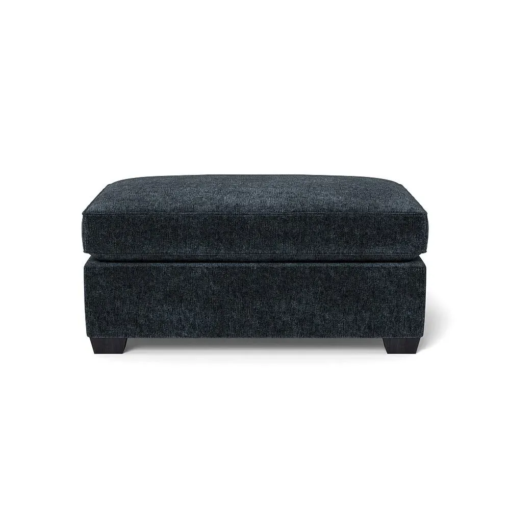 Footstool with Black Feet - Blue, Boucle Velvet