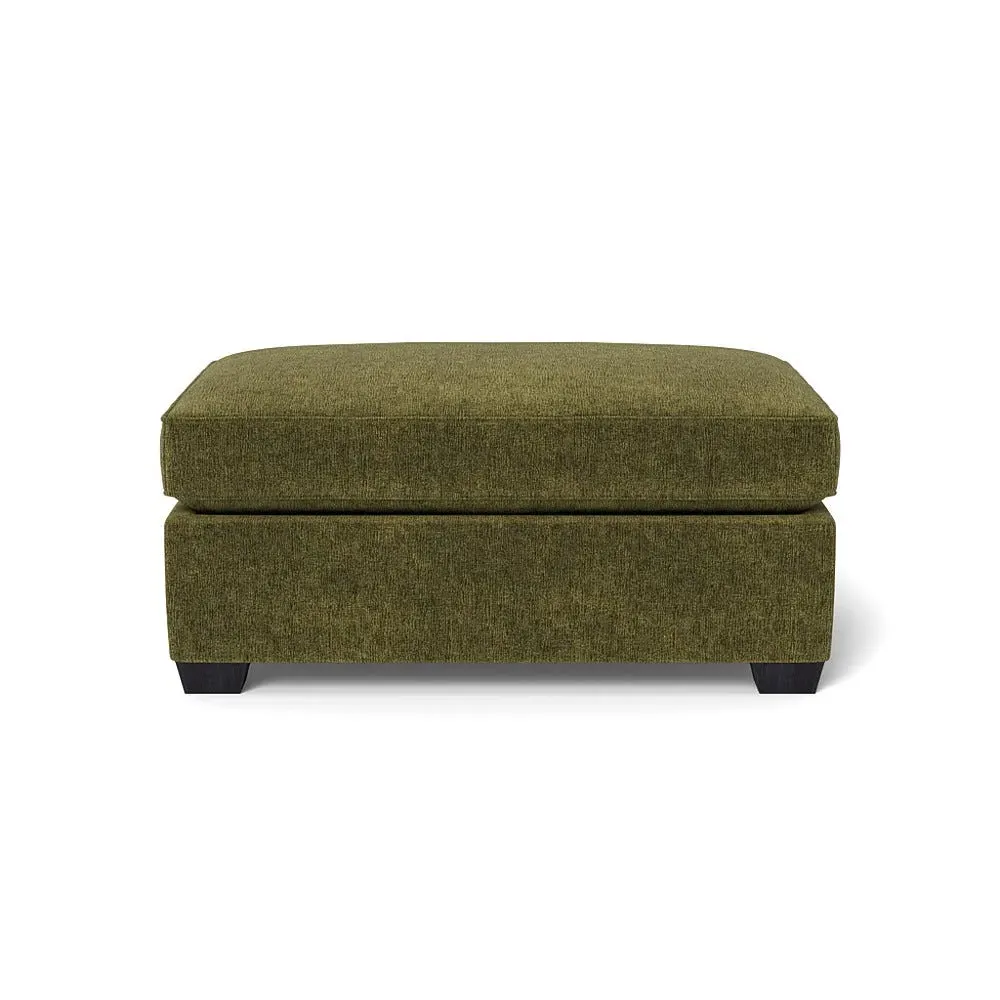 Footstool with Black Feet - Green, Boucle Velvet