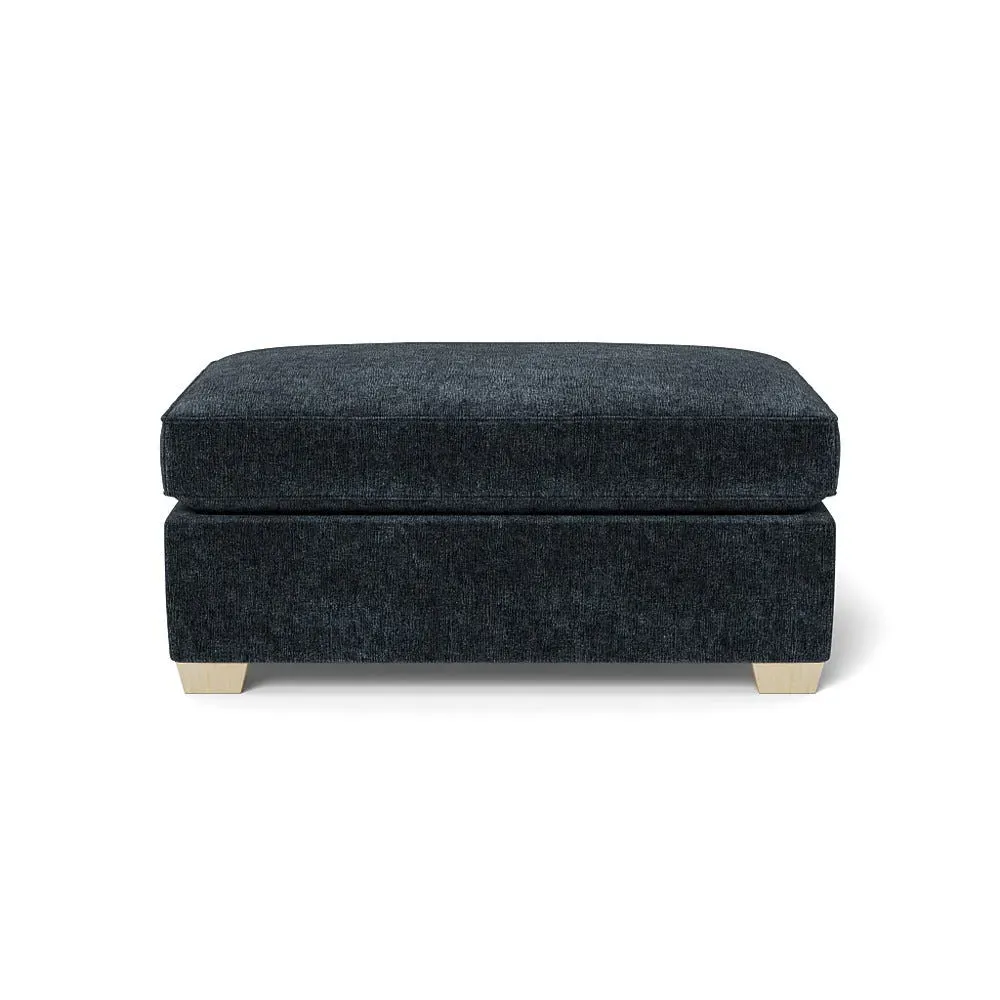 Footstool with Natural Feet - Blue, Boucle Velvet