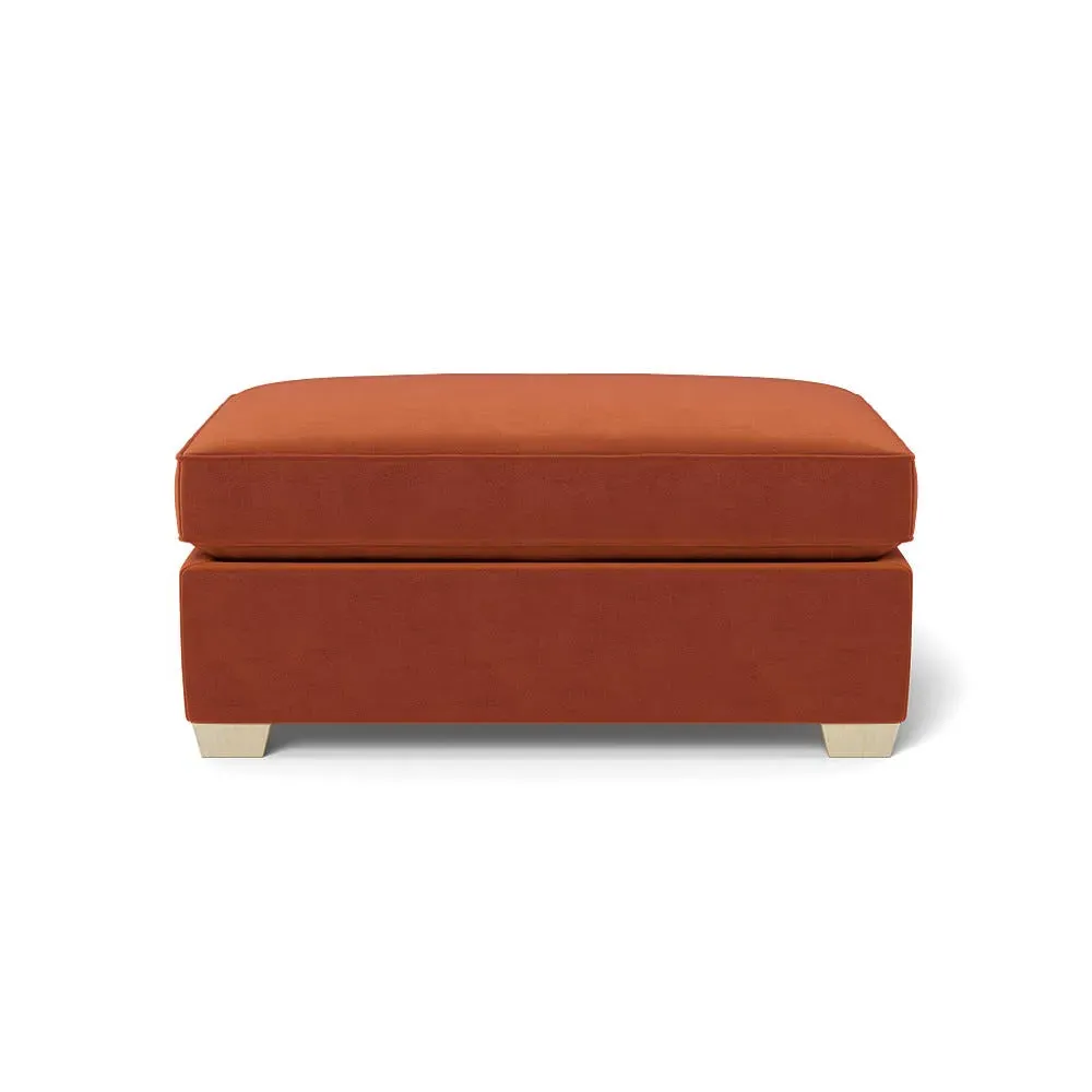 Footstool with Natural Feet - Brown, Cotton Velvet