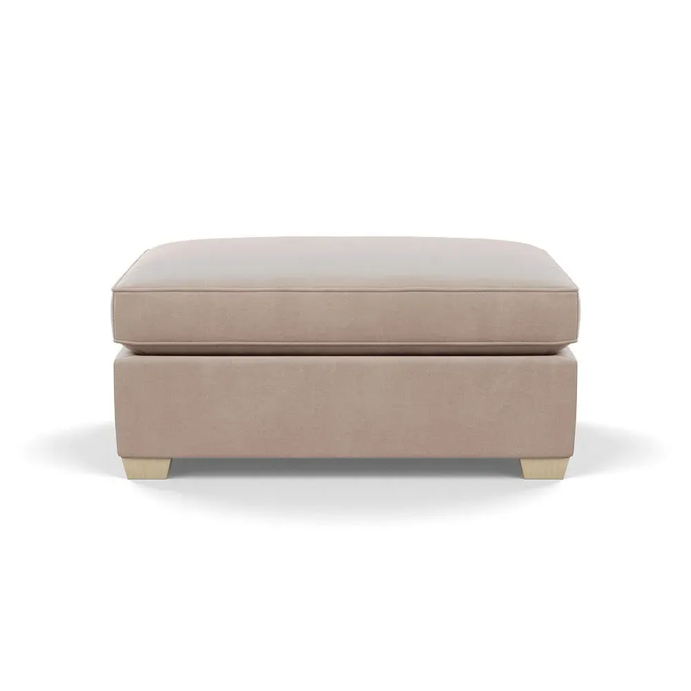 Footstool with Natural Feet - Cream, Smart Velvet