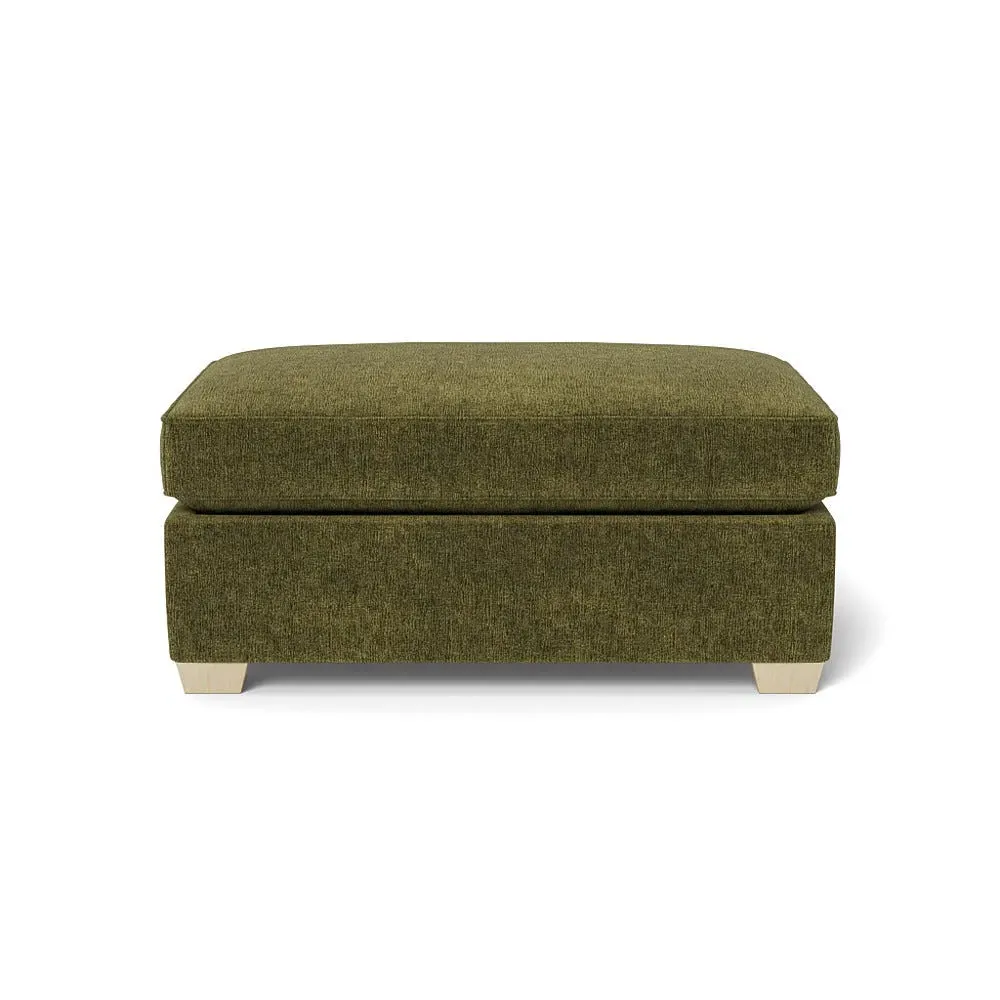 Footstool with Natural Feet - Green, Boucle Velvet