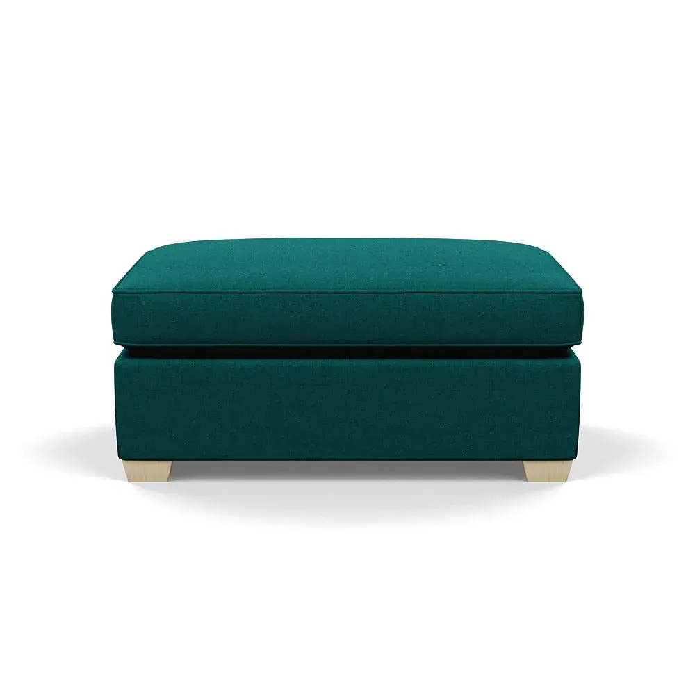 Footstool with Natural Feet - Green, Brushed Cotton