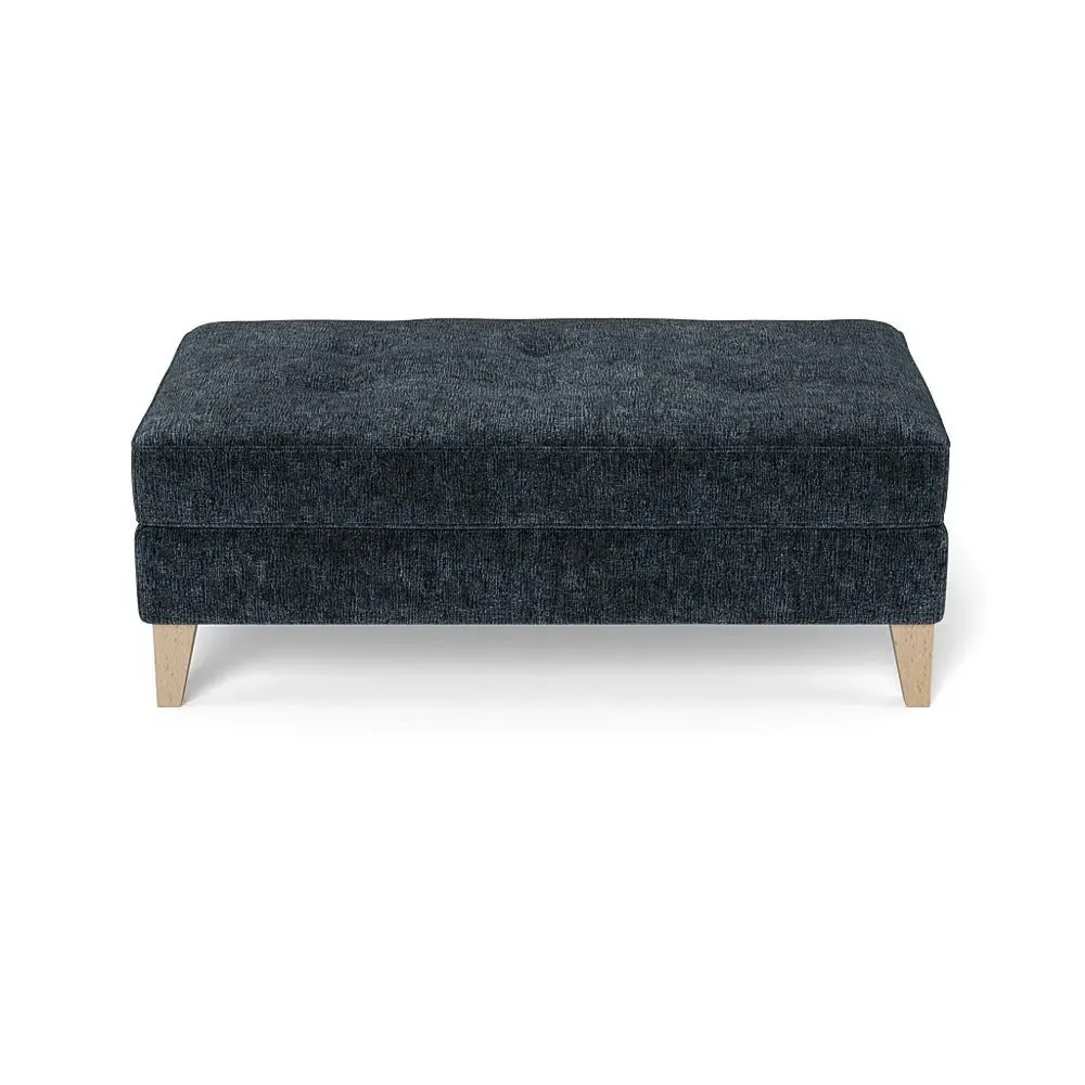 Footstool with Tapered Legs - Blue, Boucle Velvet