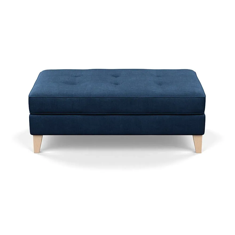 Footstool with Tapered Legs - Blue, Linen-Cotton