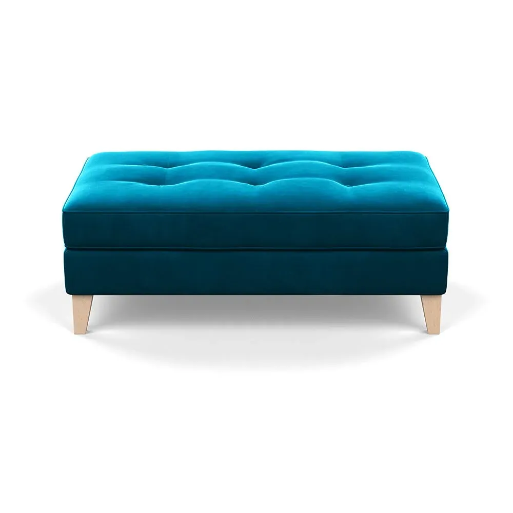 Footstool with Tapered Legs - Blue, Velvet