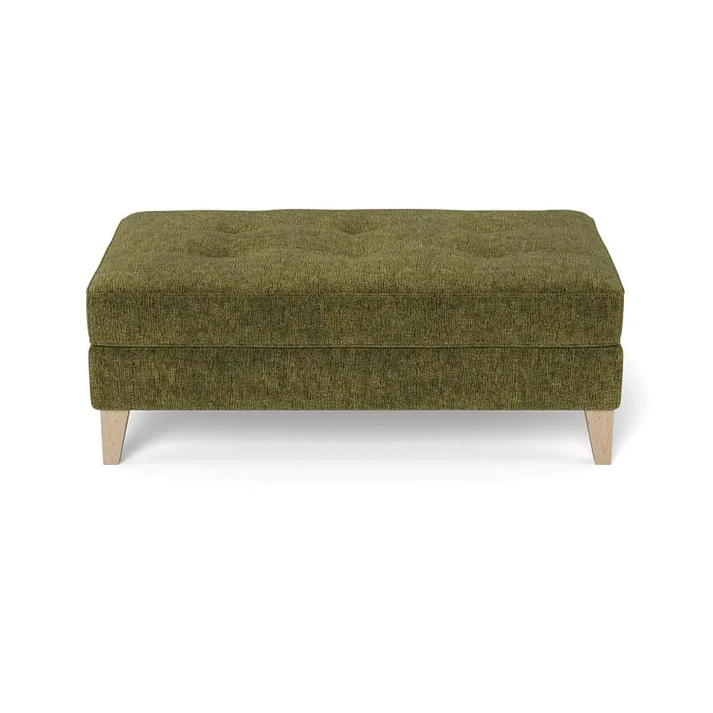Footstool with Tapered Legs - Green, Boucle Velvet
