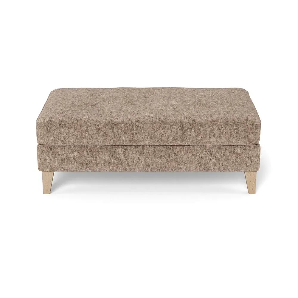 Footstool with Tapered Legs - Natural, Boucle Velvet