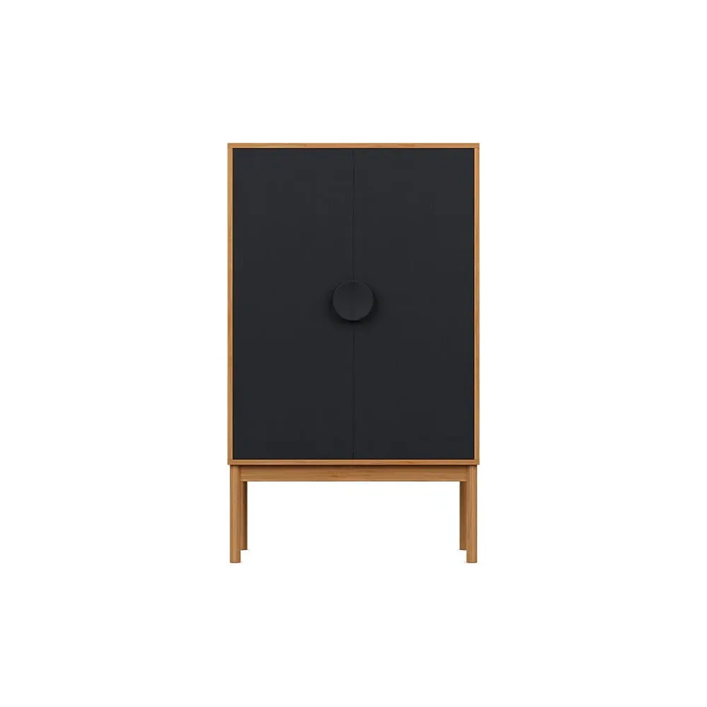 Highboard with Black Doors - Natural, Oak