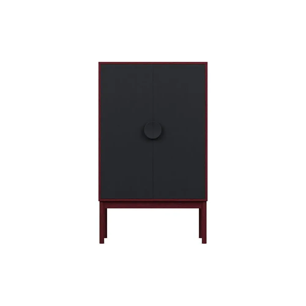 Highboard with Black Doors - Red, Wood