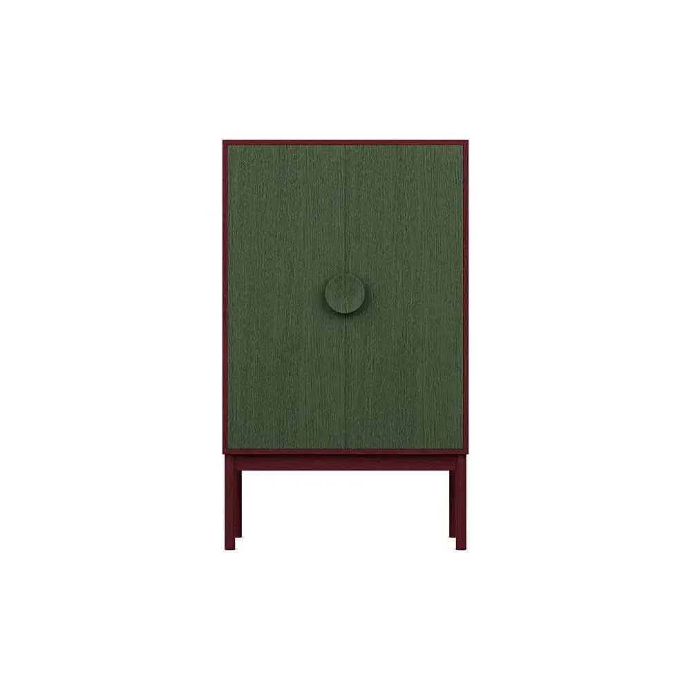 Highboard with Green Doors - Red, Wood