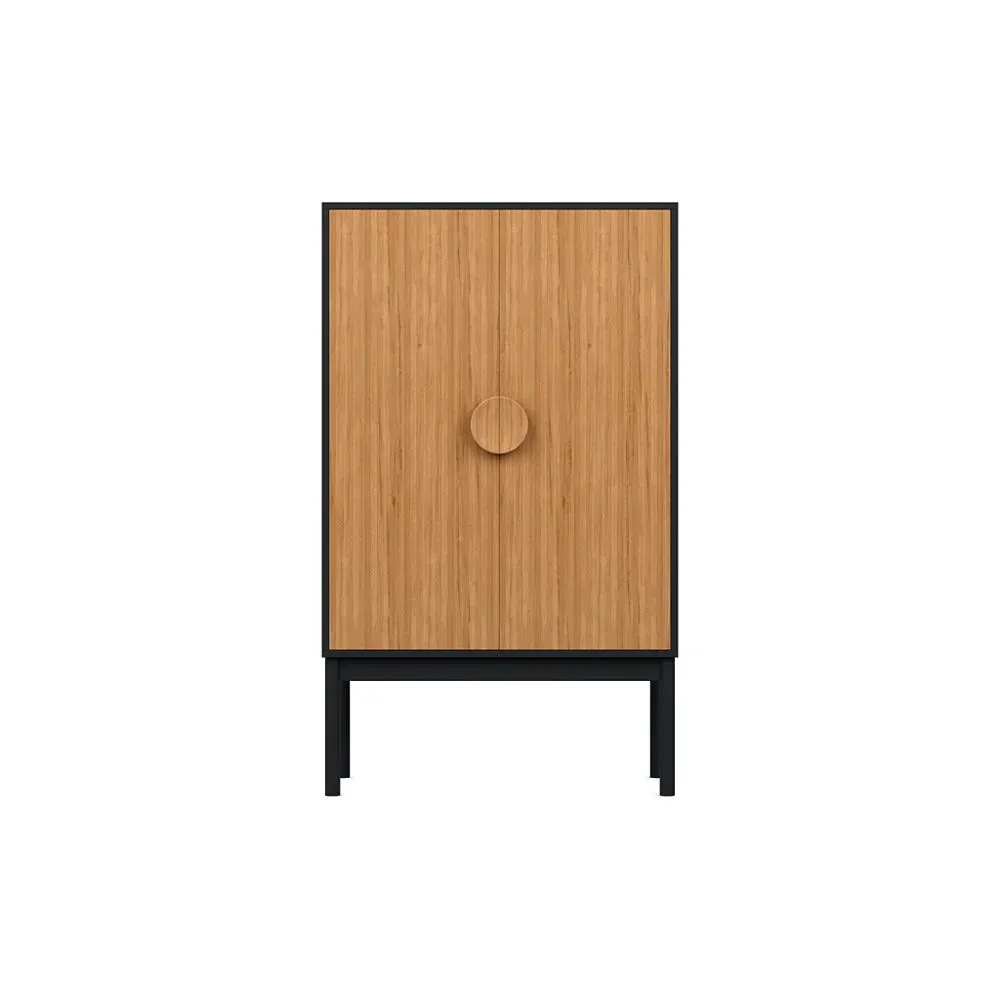 Highboard with Oak Doors - Natural, Black