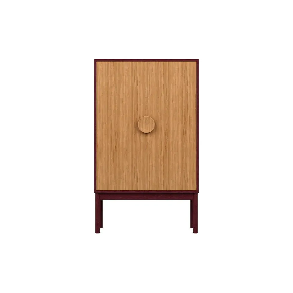 Highboard with Oak Doors - Red, Wood