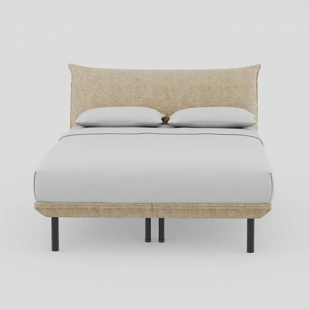King Bed with Black Feet - Almond, Velvet