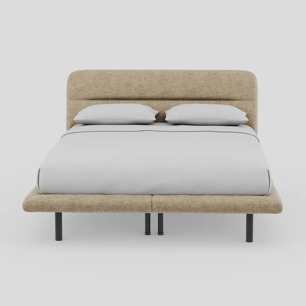 King Bed with Black Feet - Almond, Velvet